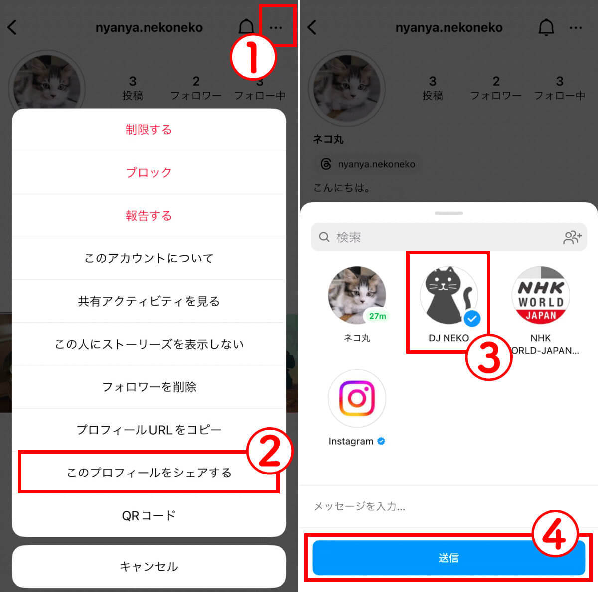 インスタ「共有（シェア）」はどのボタン？使い方！アカウントの順番（一番上）の意味も