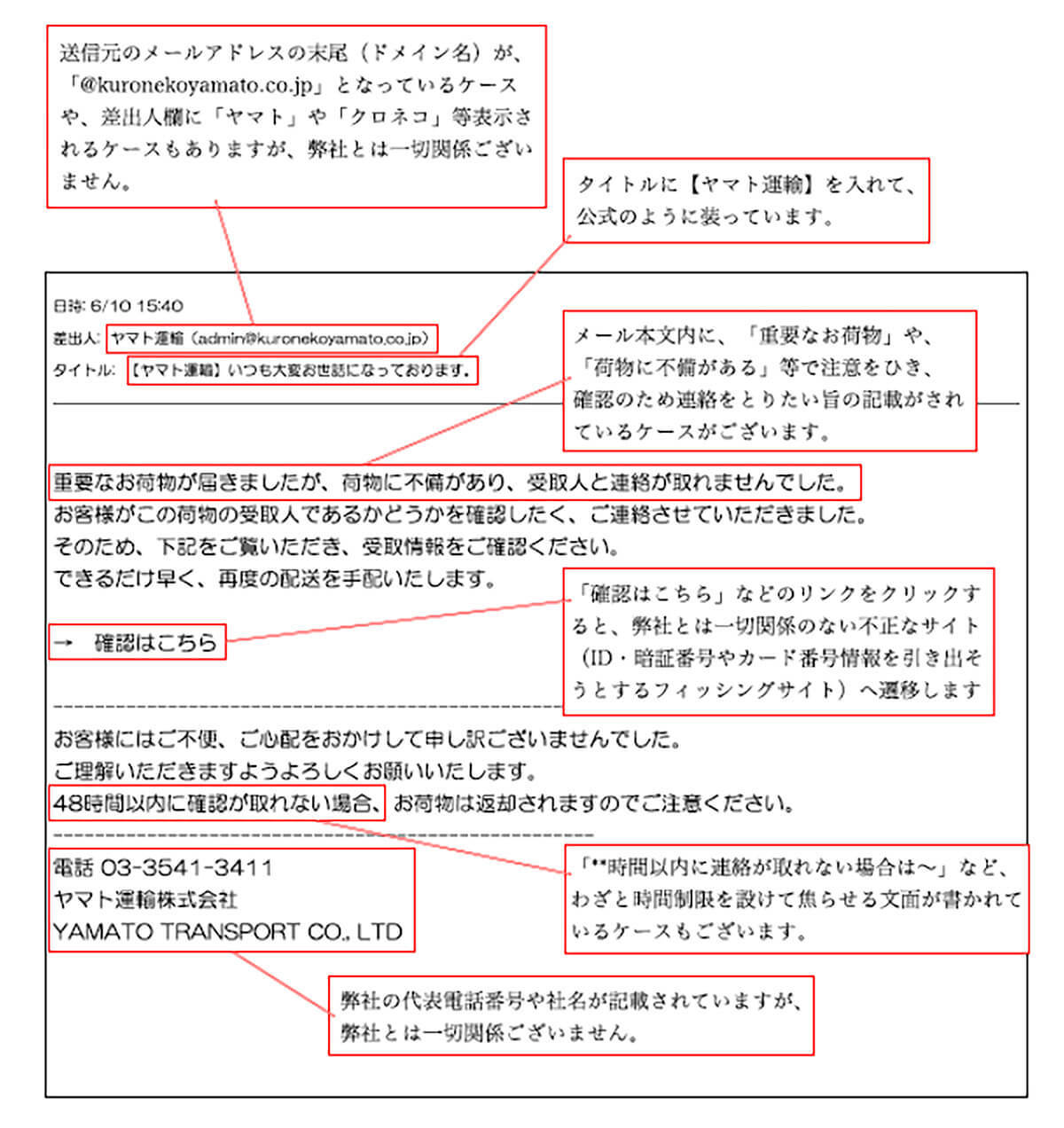 ヤマト運輸、「なりすましサイト」へ誘導する迷惑メールや電話への注意を呼びかける