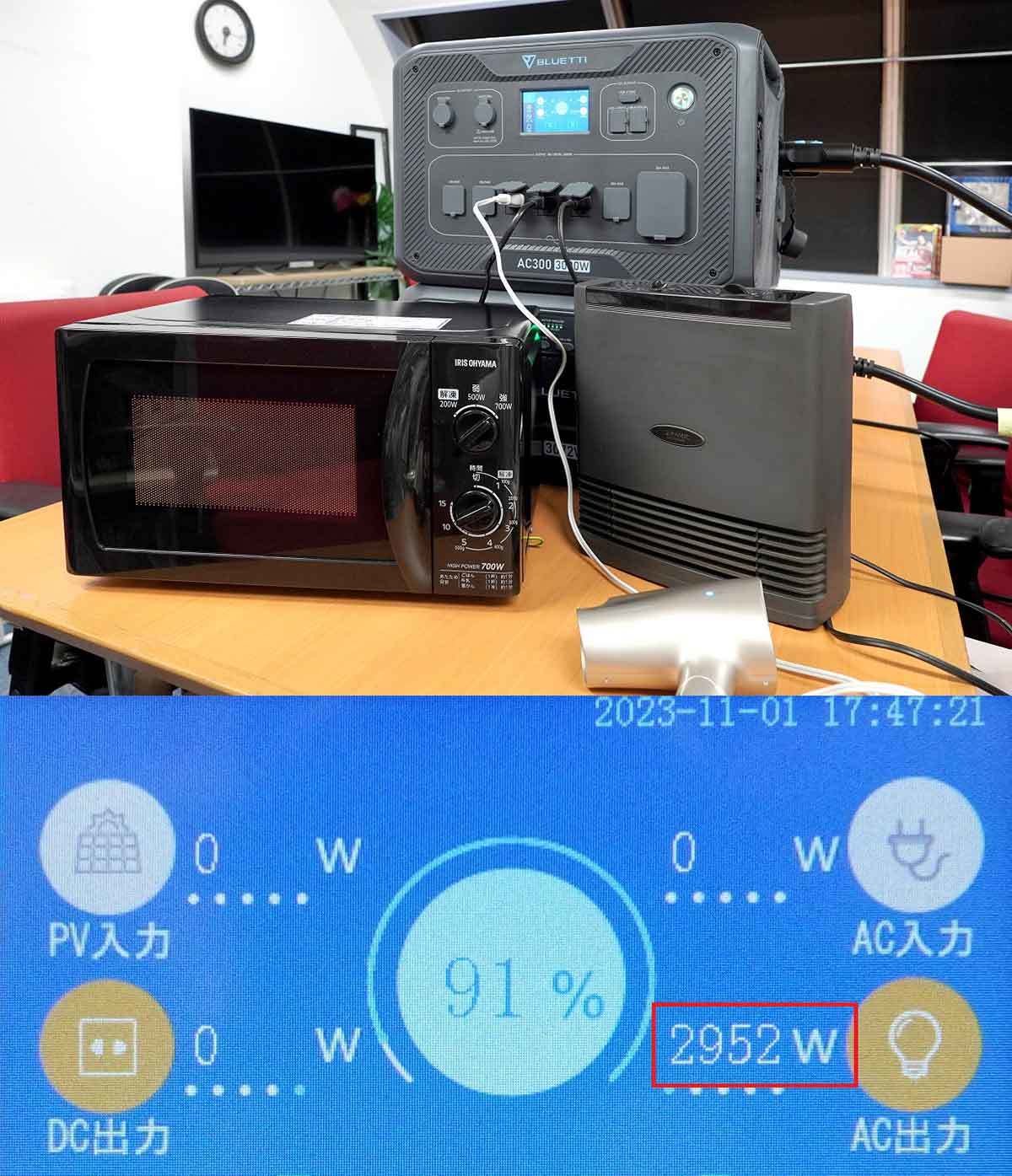 BLUETTIのポータブル電源3,000W対応「AC300&B300」を実際に使ってみた – 電子レンジも余裕で動く！