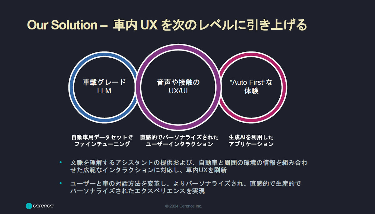 セレンス　車載OSに依存しない車載音声アシスタンスを提供。生成AIがアプリを横断し、感情にも対応する人間らしいシステムを開発