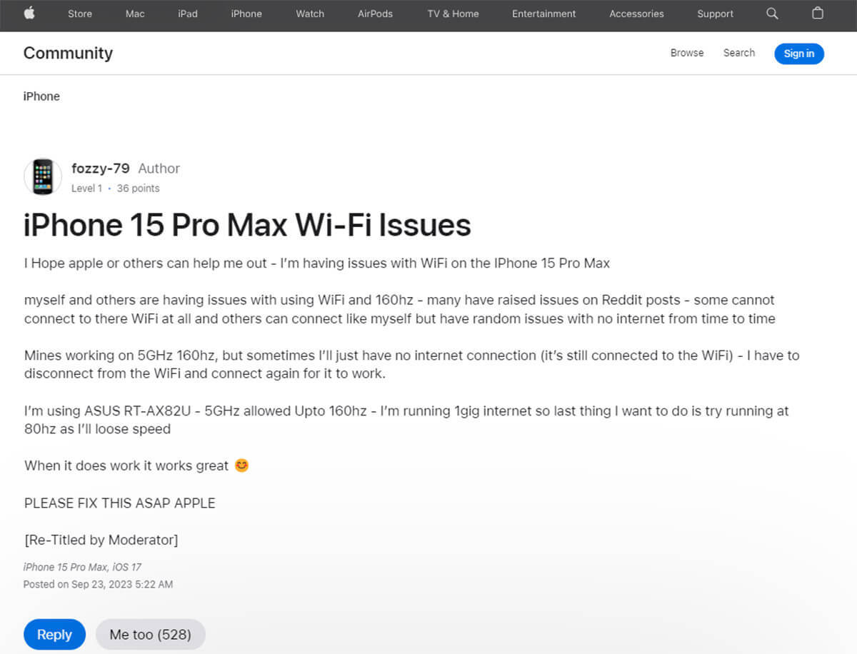 一部のiPhone 15 Pro/Pro Maxユーザーから「Wi-Fiがつながりにくい」と指摘、解決策は？