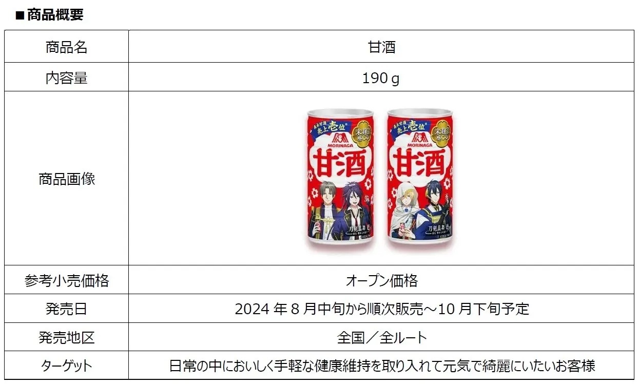 森永甘酒缶50周年企画森永甘酒×刀剣乱舞 廻 ‐虚伝 燃ゆる本能寺‐限定オリジナルパッケージが8月中旬より登場！豪華コラボグッズが当たるキャンペーンも実施