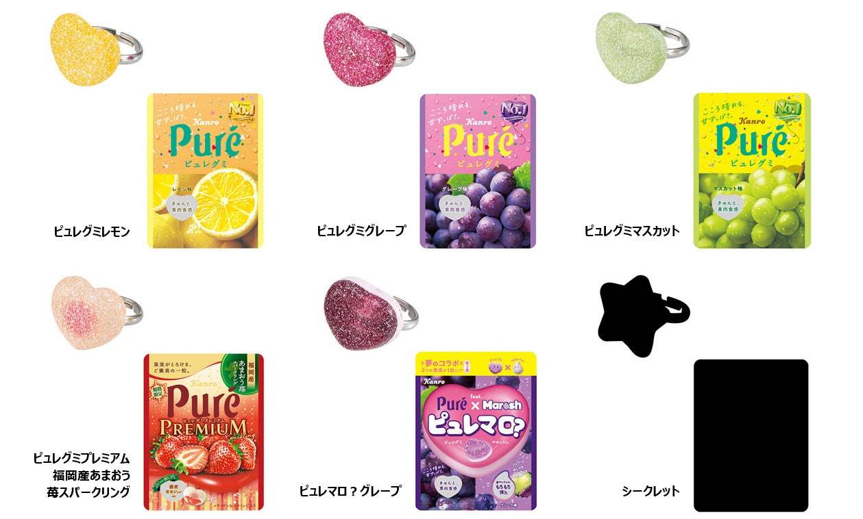 カンロの人気商品「ピュレグミ」を指につけられる!? 大好評の非日常系リング第三弾！ ガシャポン(R)「Ringcolle! ピュレグミ リングコレクション３ きゅっとはじけてver.」