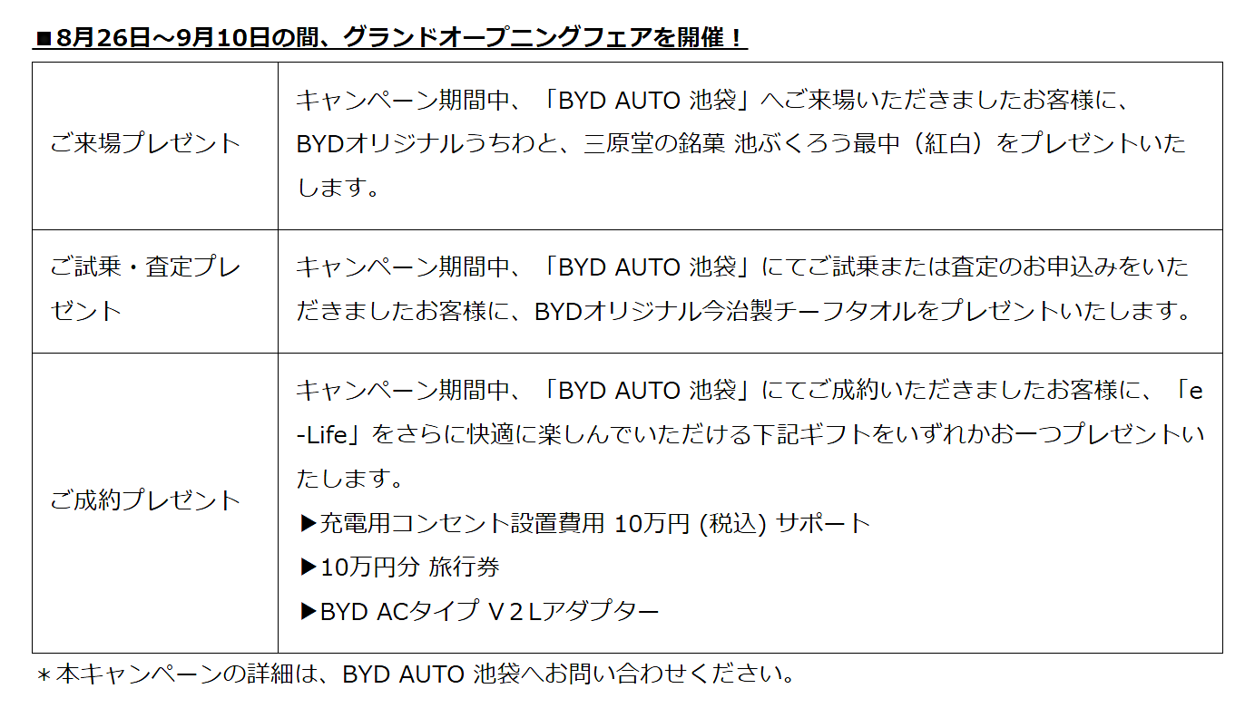 BYD、東京都へ初出店「BYD AUTO 池袋」が2023年8月26日（土）オープン