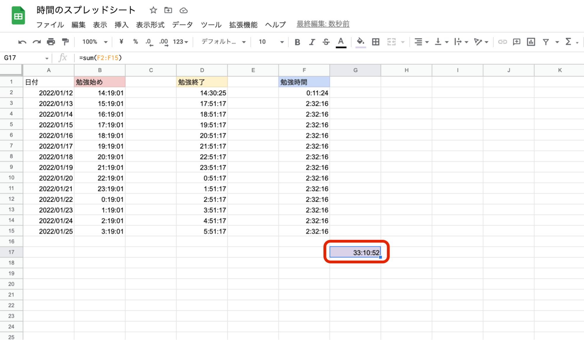Googleスプレッドシートで時間を計算する方法｜ショートカットキーや集計時間を求める方法を紹介