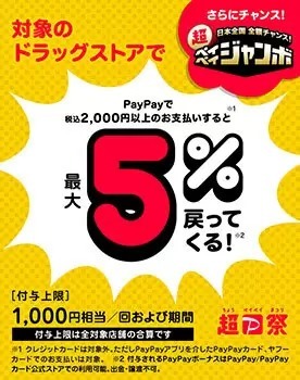 「超PayPay祭」ドラッグストアで最大1000円相当還元　対象店舗にはポスターあり！