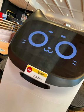 ガストの猫型配膳ロボット、「とんかつ」という名前をもらって働く姿が話題!