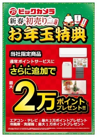 ビックカメラが「2023年新春福箱」1月1日を販売、「お年玉特典」も実施