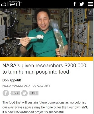 ウンコは最強の宇宙食? NASAは人間の排泄物を食品に変える研究をしている!?