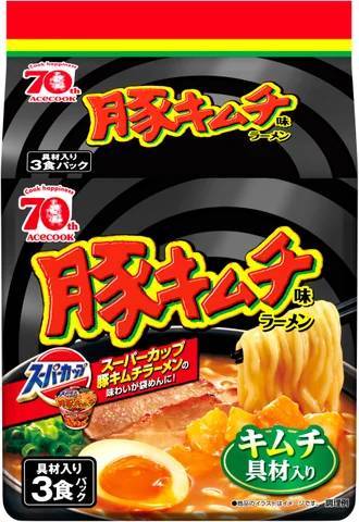 （袋）豚キムチ味ラーメン　具材入り３食パック／具だくさんブタキムクッパ　新発売