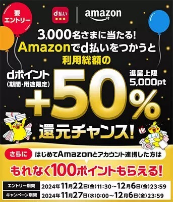 「Amazon ブラックフライデー」にあわせてdポイント・d払いキャンペーン