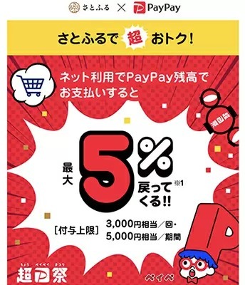 【超PayPay祭】ふるさと納税サイト「さとふる」で最大15％還元　11月28日まで