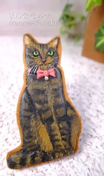 愛猫を描いたアイシングクッキー　縞模様や毛並みまで細かく表現