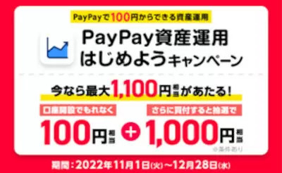 「PayPay資産運用はじめよう」キャンペーン、最大1100円相当プレゼント