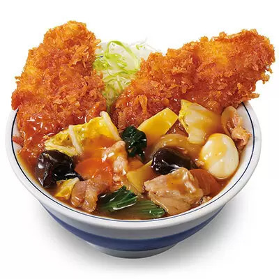 「かつや」新作、8種の具材入った「タレカツとうま煮の合い盛り」