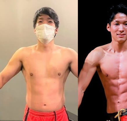 【筋トレ ビフォーアフター】筋トレ開始7カ月で16kg減に成功!笑顔でカッコイイ腹筋見せる
