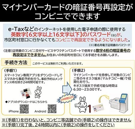 コンビニでのマイナンバーカードの署名用電子証明書用暗証番号初期化サービスがスタート、まずはセブン・ローソンで