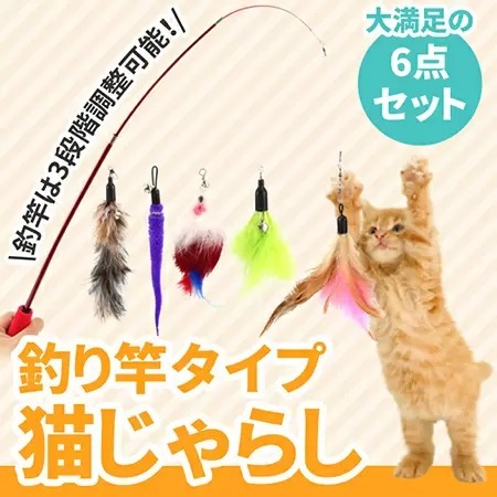 ねこ大満足！　釣り竿タイプの猫じゃらし6点セット