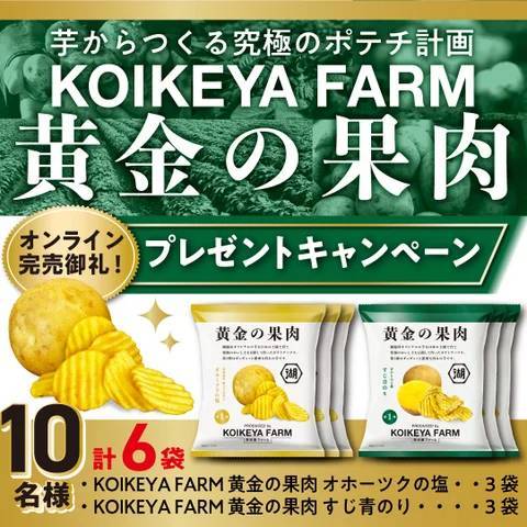 オンラインショップでの先行予約発売分は初日に即完売! 日本のテロワールでつくる究極のポテトチップス「KOIKEYA FARM 黄金の果肉」 店頭での販売を開始!
