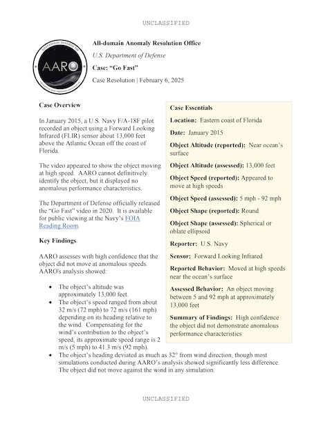 超有名UAP映像「Go Fast」ただの錯覚だった！？全領域異常解決局（AARO）が報告