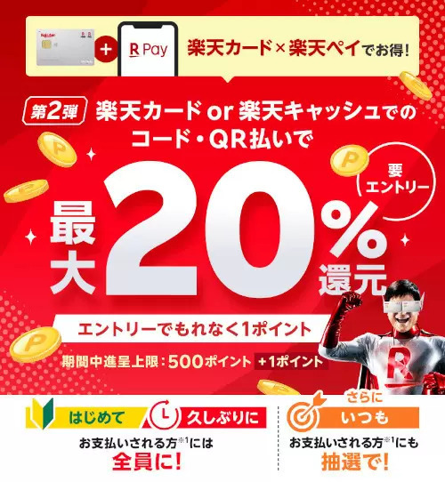 楽天ペイ×楽天カードキャンペーン第2弾、当選人数は第1弾の10倍にアップ