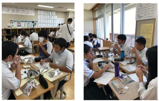 カルビー×恩納村立うんな中学校 初の共同開発商品!特産品「アーサ」を使用した沖縄土産を生徒が考案『堅あげポテト でーじまーさんアーサそば味』