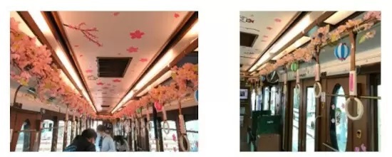 3年ぶりに「都電さくら号」運行、車内に桜をモチーフとしたステッカーを装飾