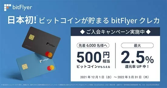 日本初のビットコインが貯まるクレカ登場！　期間限定で還元率が最大2.5％