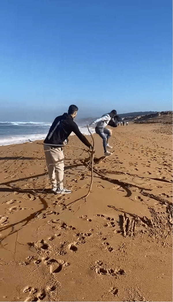 波打ち際で夢中になって遊んでいたら・・。ピンチがすぐそばまで迫り来てあたふたとパニック！！【海外・動画】