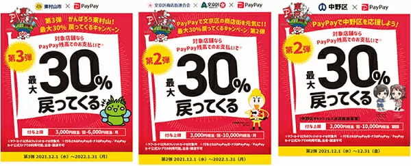 PayPay　12月の東京都は「30～20％還元」が15エリアに拡大！