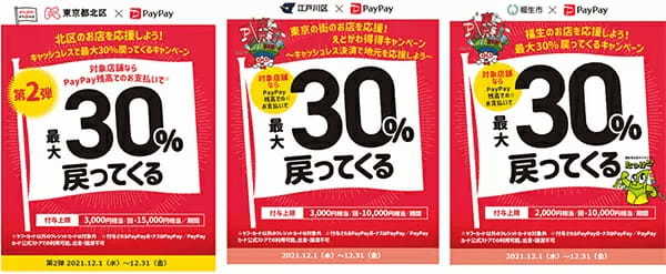 PayPay　12月の東京都は「30～20％還元」が15エリアに拡大！