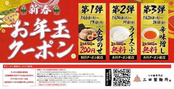 【三田製麺所】1月6日より新年・お年玉クーポンをアプリで配信