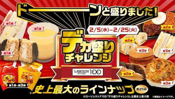 ローソンストア100史上最大*のラインナップ　お値段そのままの商品を含む、“全25品”がサイズアップ！「デカ盛りチャレンジ」を2月5日（水）より実施！