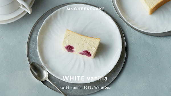 バニラの甘く優しい香りが広がるホワイトデー限定フレーバー「Mr. CHEESECAKE WHITE vanilla」が2/26（日）より登場！贈り物に華やかさを添えるラッピング無料キャンペーンを実施