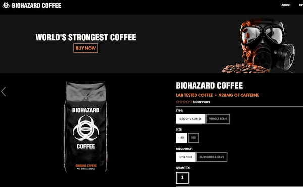 ヤバすぎる世界最強の「バイオハザード・コーヒー」1杯あたり928mgのカフェインを含むコーヒーは「無敵感を引き起こす可能性がある」