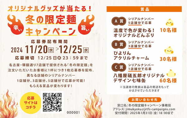 【名古屋・驛麺通り】辛い‼が旨い‼「2024冬の限定麺」販売！「ぴよりん」コラボグッズが当たるキャンペーンも開催！