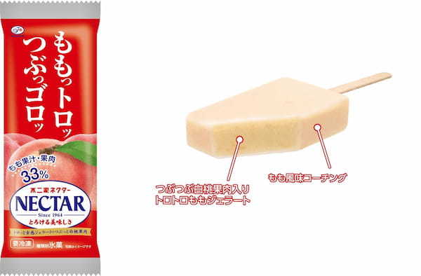 不二家の人気飲料「ネクター」がアイスに！トロッと食感ももジェラート＆つぶっと白桃果肉がゴロッゴロ！「ももっトロッつぶっゴロッ不二家ネクター」2023年6月6日（火）より全国発売
