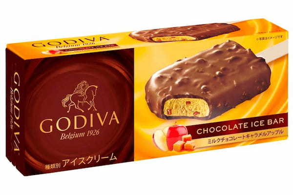 ゴディバ チョコレートアイスバー新作「ミルクチョコレートキャラメルアップル」ローソン限定発売