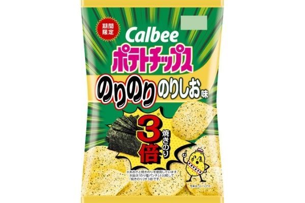 「のり塩パンチ」に比べて焼きのり3倍！ノリ好きに捧ぐ新商品！有明海産ノリ使用！カツオ節、ホタテ、昆布の旨みがたまらない 『ポテトチップス のりのりのりしお味』