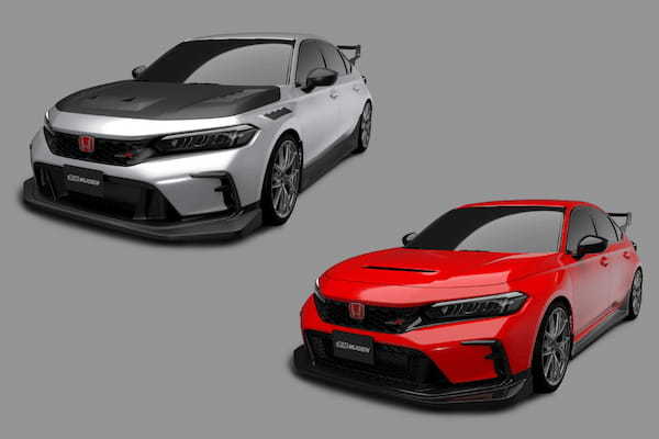 無限が「東京オートサロン2024」において、専用ハイグレードパーツを装着した2台のシビックTYPE Rを公開