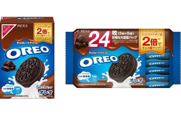 チョコレートクリームのココアパウダー2倍増量(＊1)！ 濃厚なチョコの味わい「オレオ チョコレートクリーム」2024年6月下旬「オレオ ファミリーパック チョコレートクリーム」同年5月下旬より順次発売