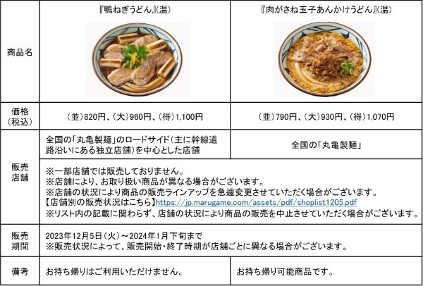 ＜第1弾＞丸亀製麺の“ひと手間かけた冬のうまい！”が続々登場 冬限定の人気商品が今年も帰ってくる！寒い冬にしみ入るだしの旨み、『鴨ねぎうどん』ふわとろ『肉がさね玉子あんかけうどん』