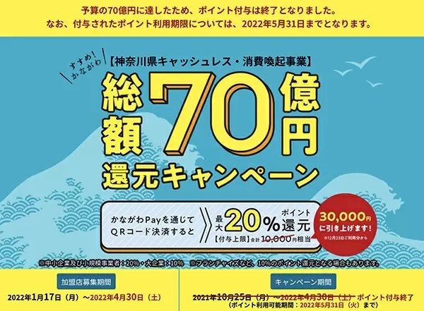 かながわPay、夏頃第2弾キャンペーン実施決定!!　第1弾のポイント利用期限は5月末