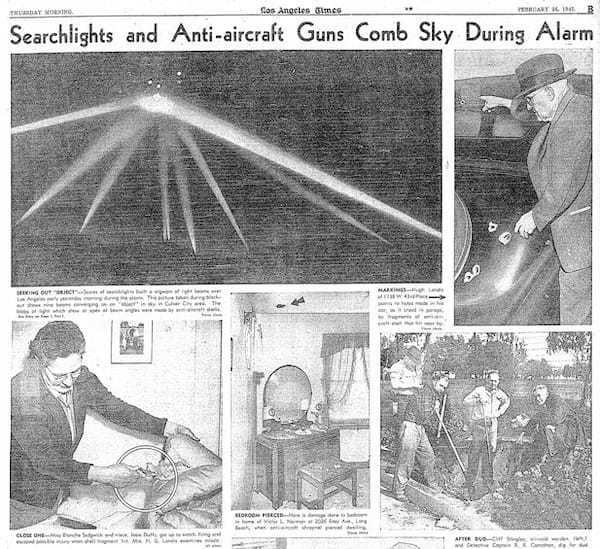 UFO史を紐解くーケネス・アーノルド事件以前の目撃例(2) 幽霊飛行機、ロサンゼルス空襲、フー・ファイター