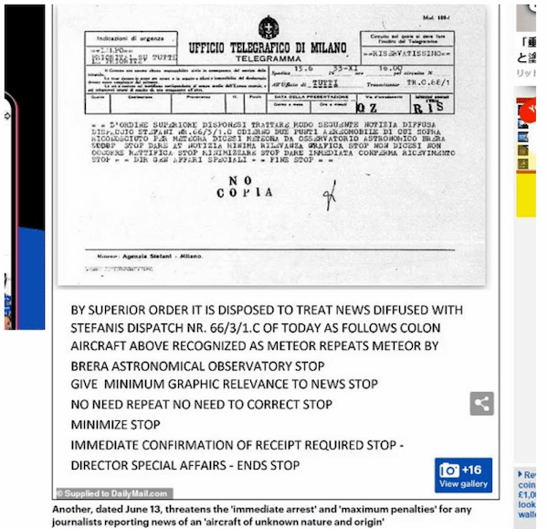 1933年イタリアUFO墜落事故の証拠を公開！ ムッソリーニが「絶対的な沈黙」を命令、収容施設も特定か
