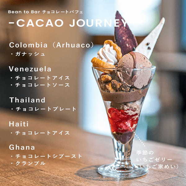 スペシャルティチョコレートMinimalより、5カ国のカカオを使ったチョコレートと希少ないちご“女峰”を楽しむパフェが4月1日から期間限定で登場