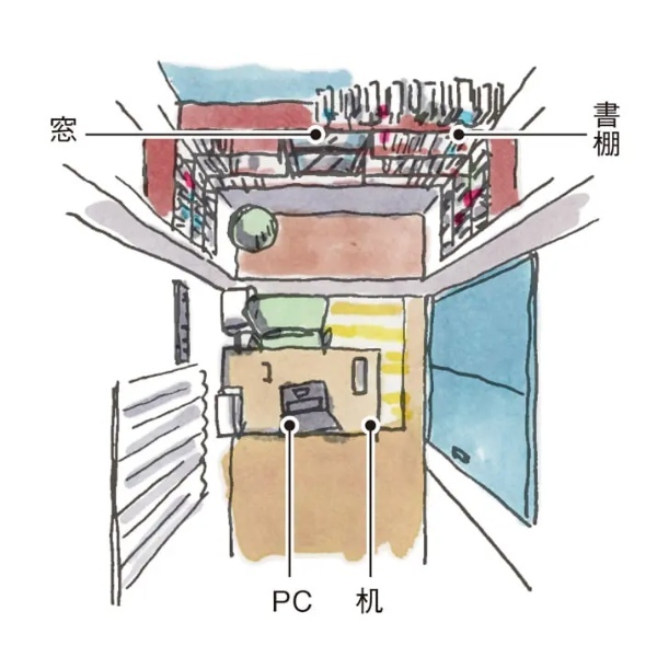 デスクの後ろに設けた読書空間。籠もり感も備えた秘密基地