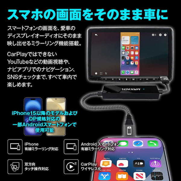 愛車のタッチパネルがスマホに！MAXWINがミラーリング対応のワイヤレスCarPlayアダプター発売