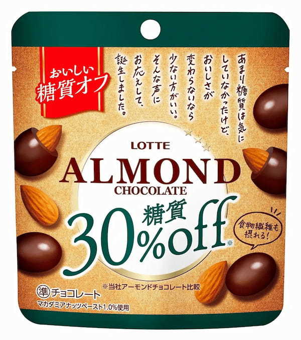 糖質30％オフ*で、ダブルの食物繊維⁑も！『糖質オフアーモンドチョコレートパウチ』発売