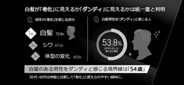 「老化」と「ダンディ」の境界線は54歳！男性の白髪に関する意識調査を発表